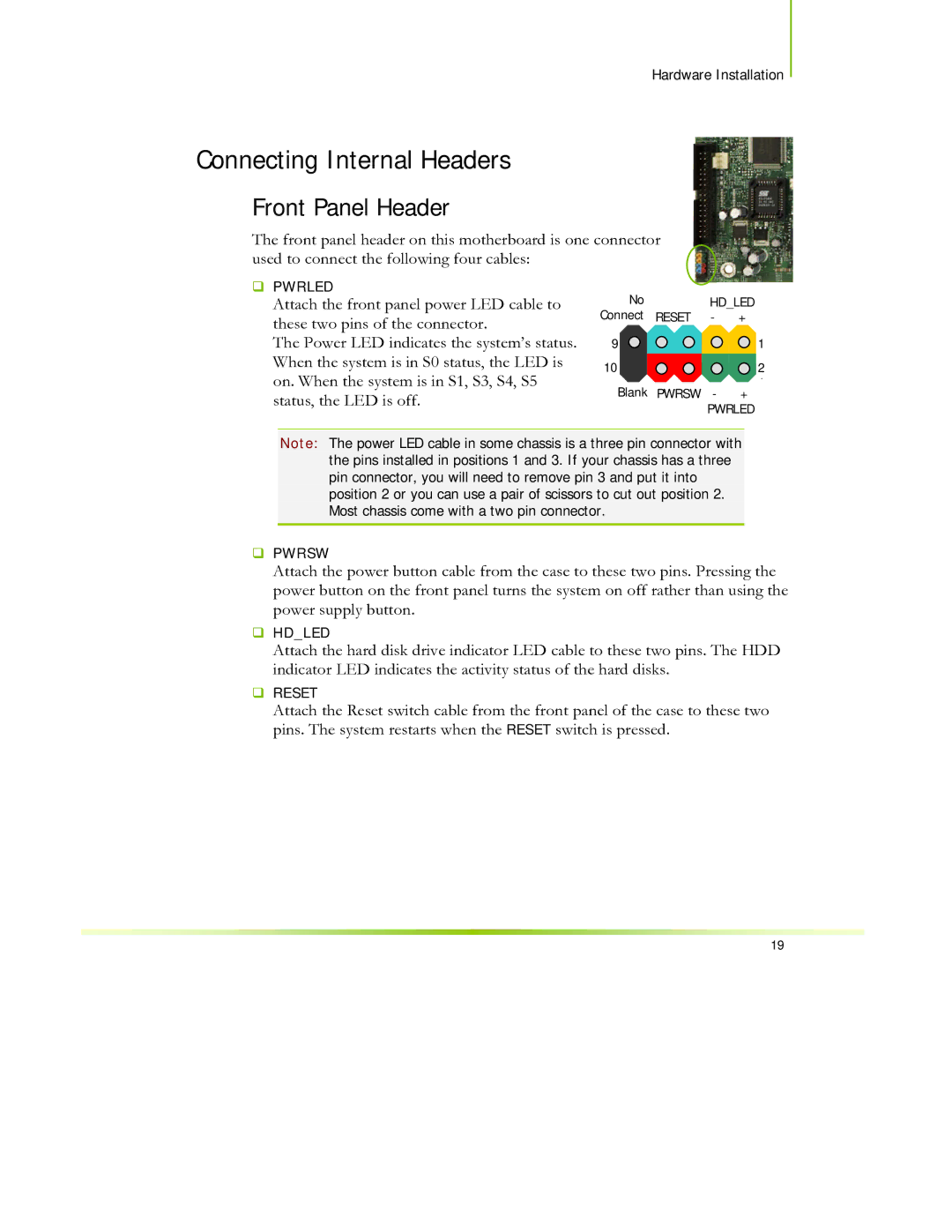 EVGA 650I manual Connecting Internal Headers, Front Panel Header 