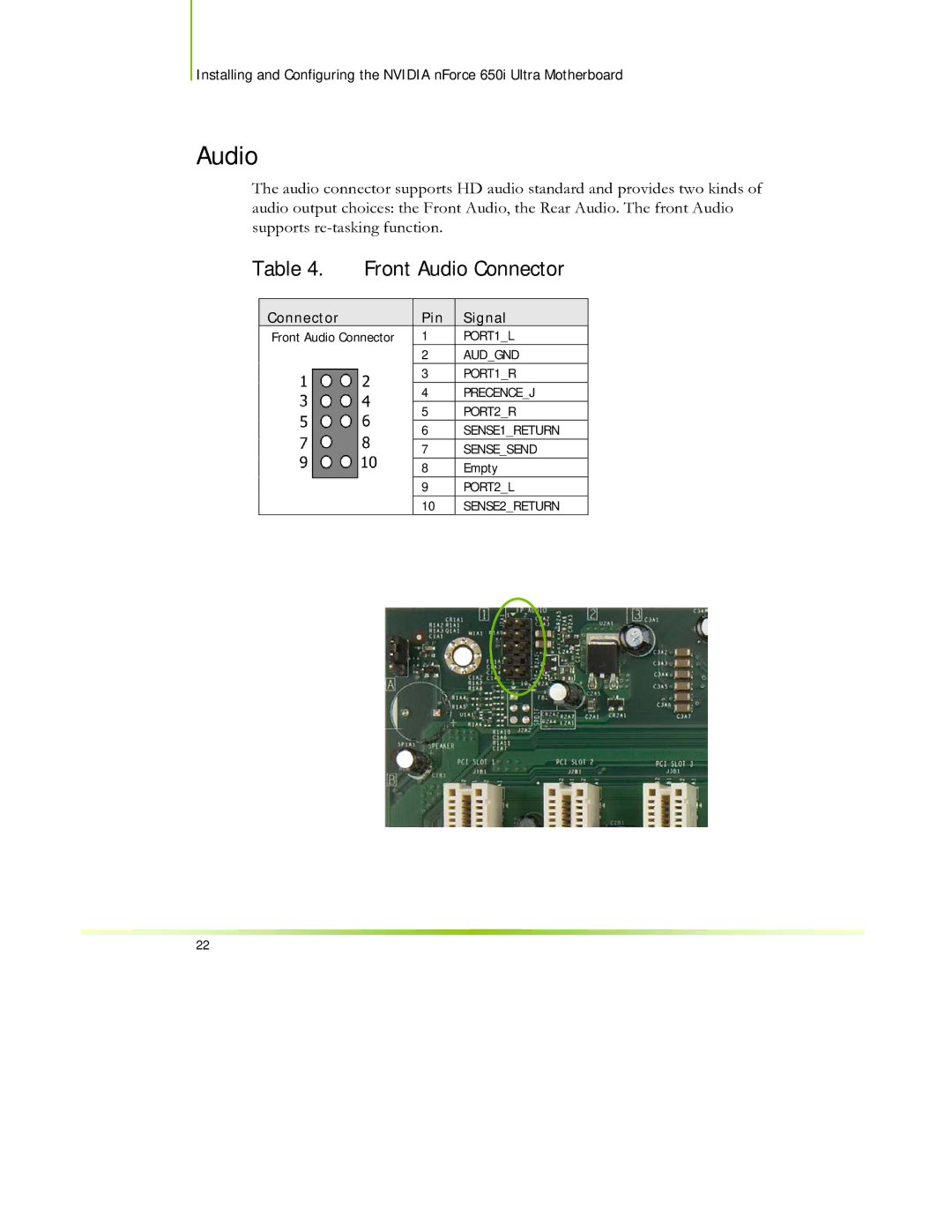 EVGA 650I manual Front Audio Connector 