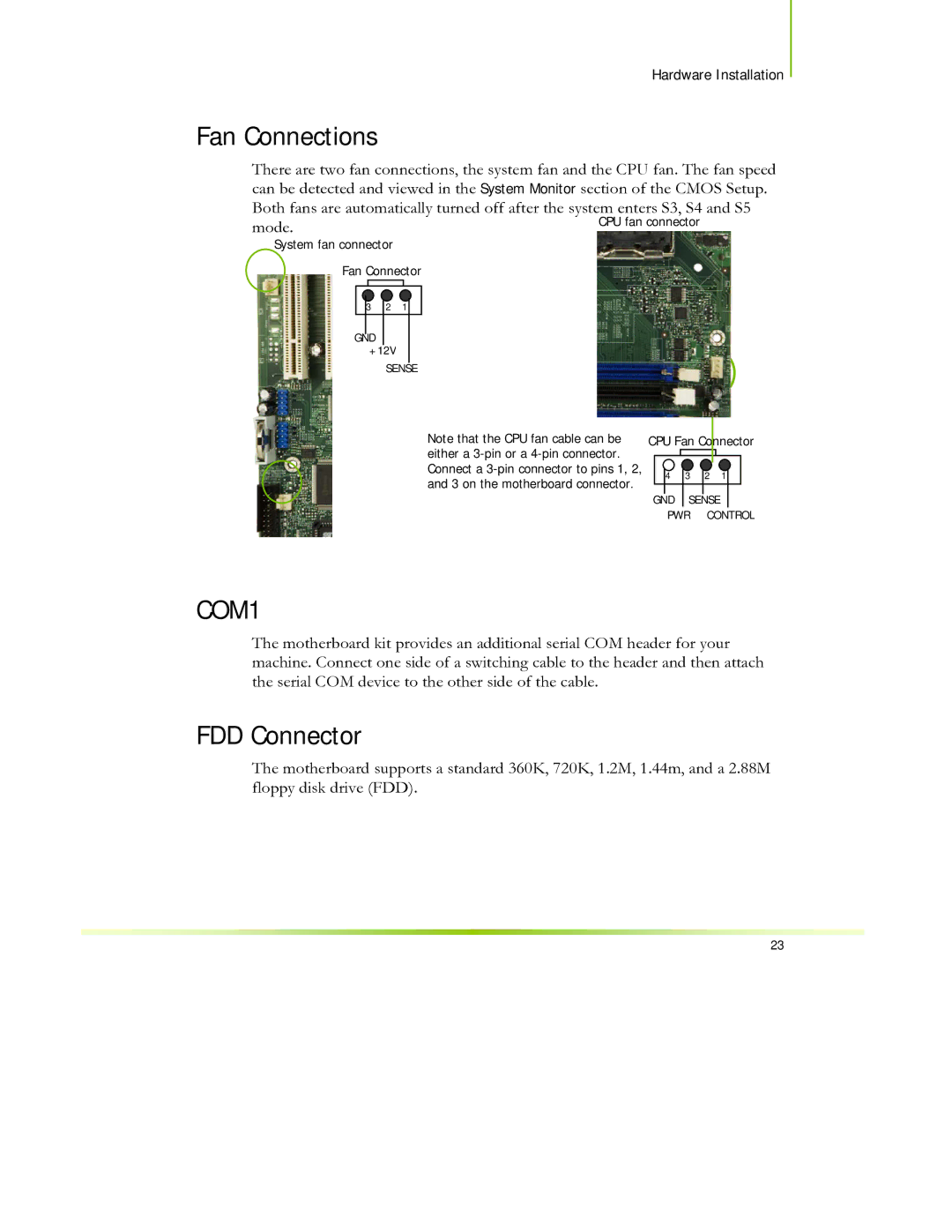 EVGA 650I manual Fan Connections, FDD Connector 