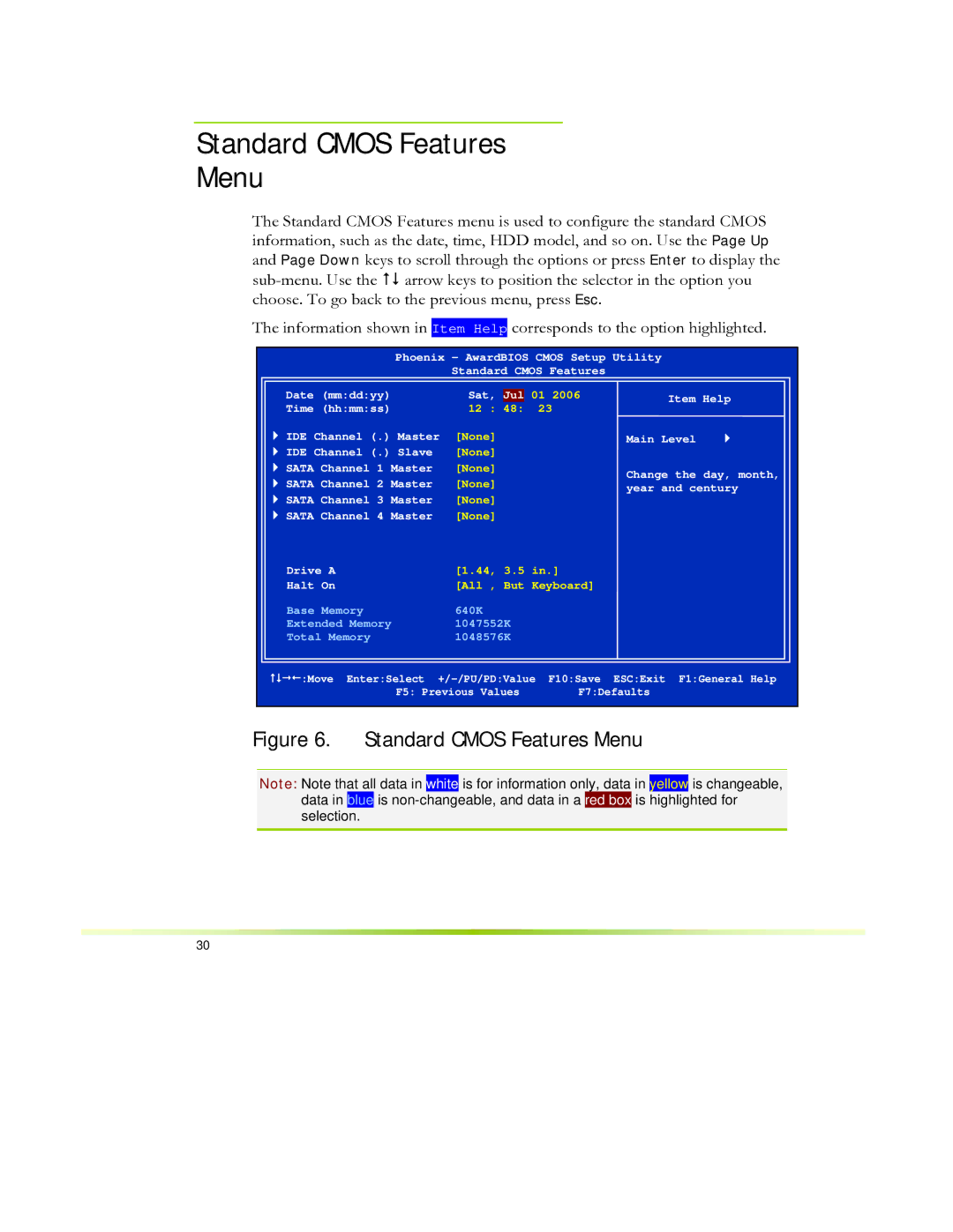 EVGA 650I manual Standard Cmos Features Menu 