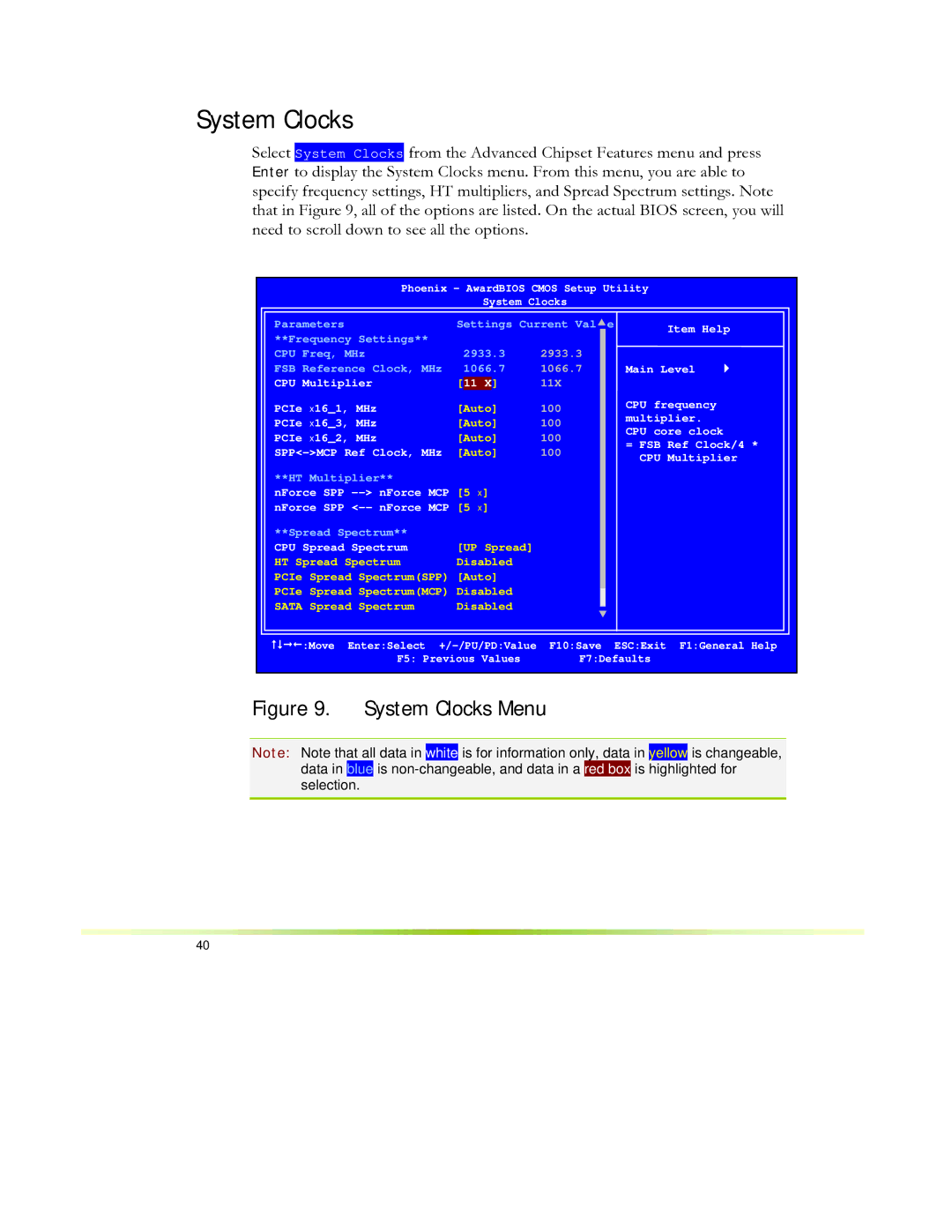 EVGA 650I manual System Clocks, CPU Spread Spectrum 