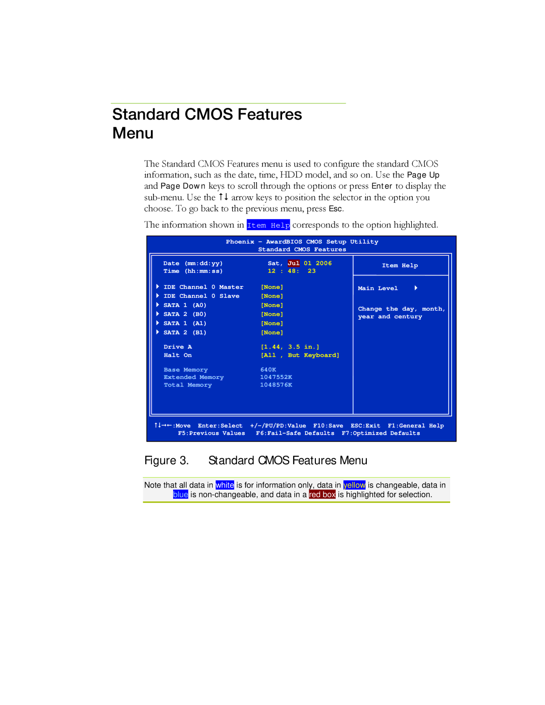 EVGA 730a manual Standard Cmos Features Menu 