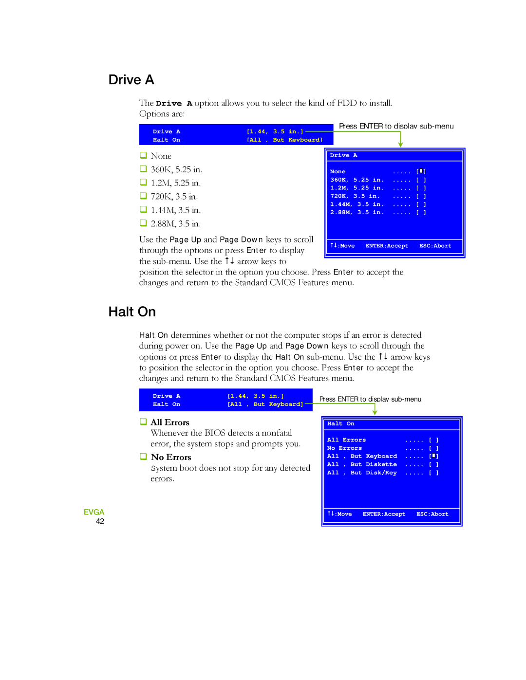 EVGA 730a manual Drive a, Halt On, ‰ All Errors, ‰ No Errors 