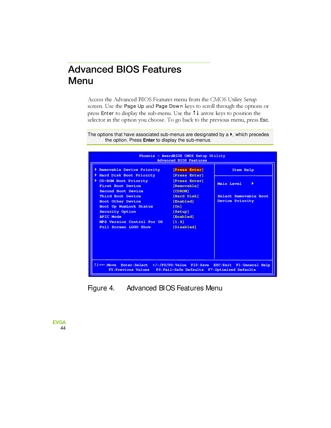 EVGA 730a manual Advanced Bios Features Menu, Cdrom 