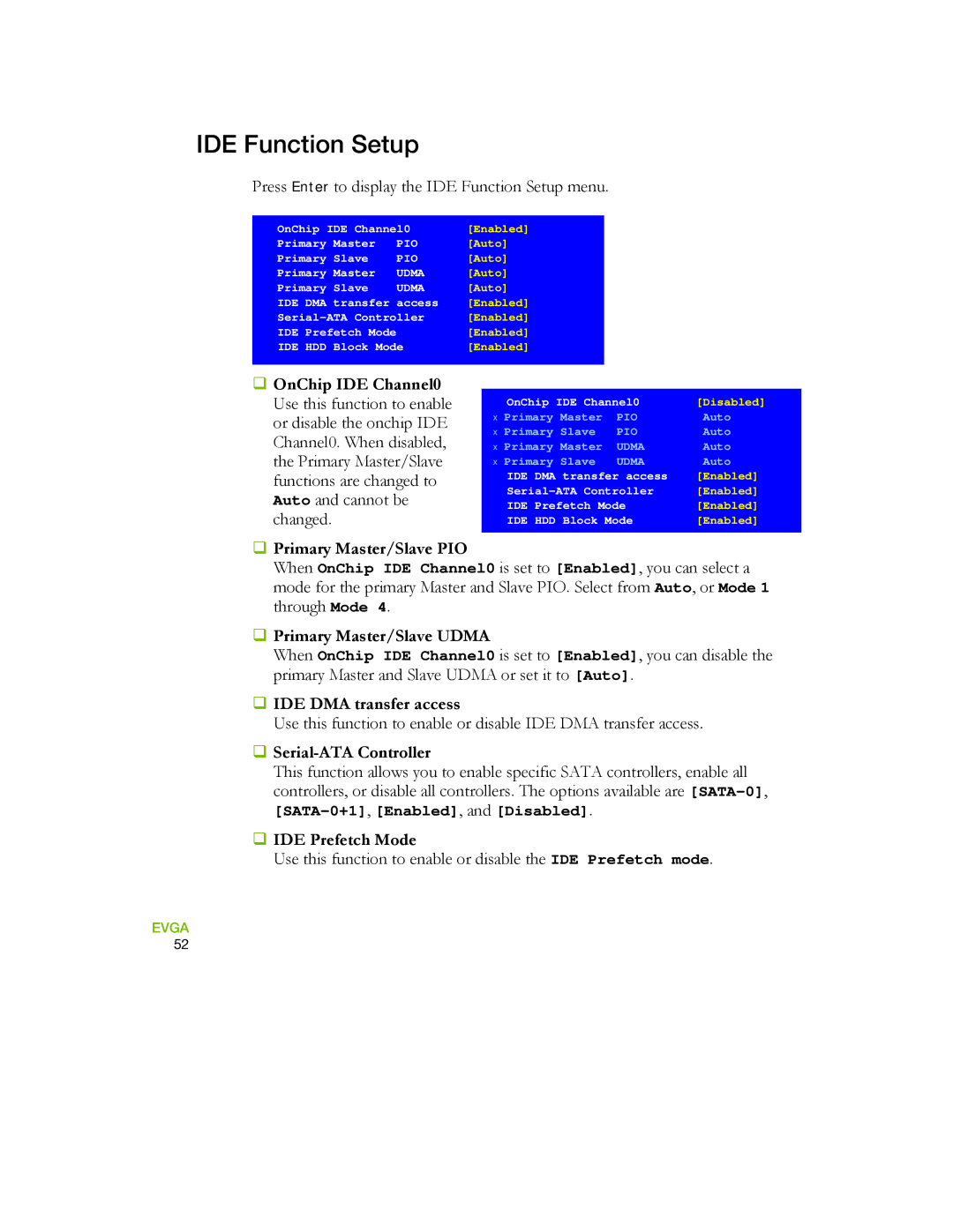 EVGA 730a manual IDE Function Setup 