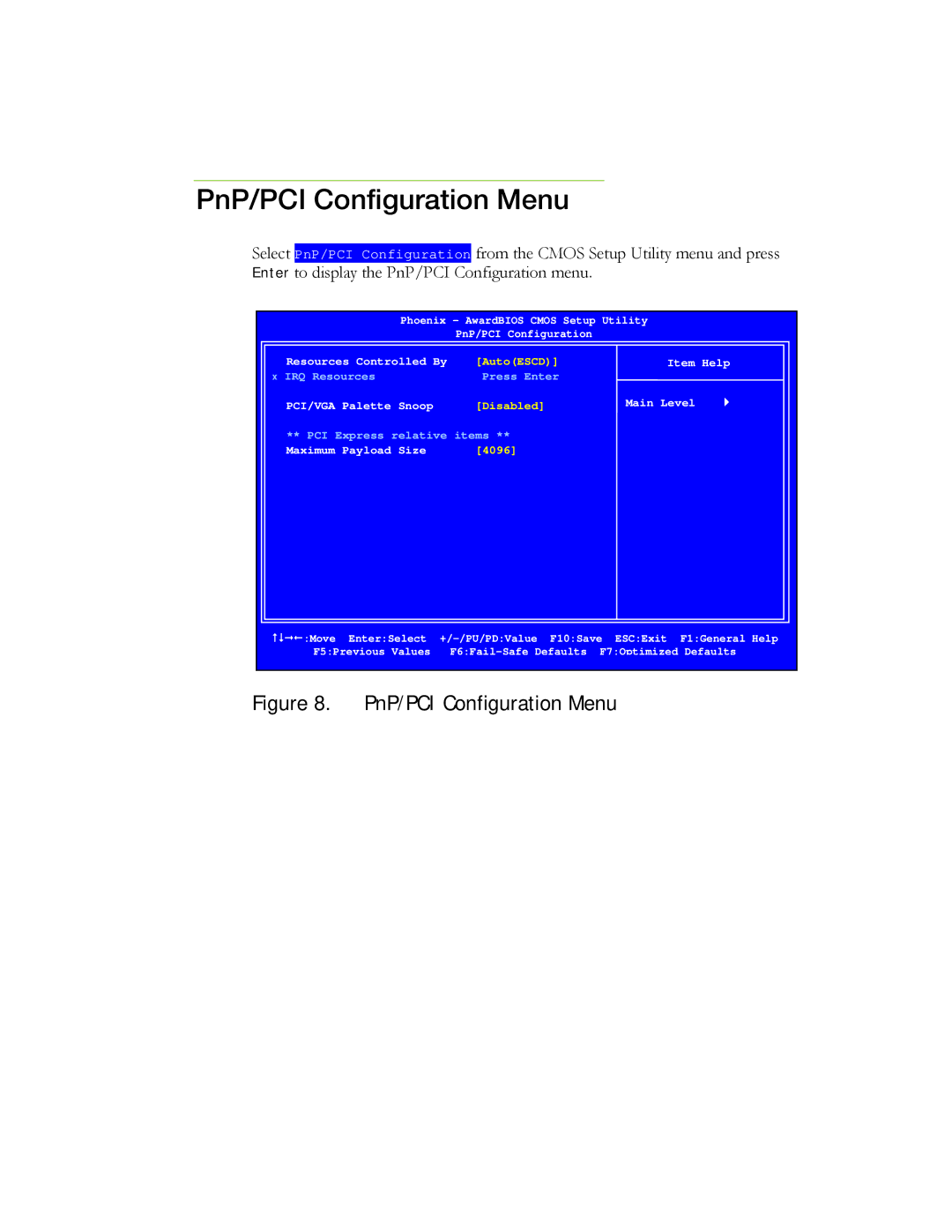 EVGA 730a manual PnP/PCI Configuration Menu 