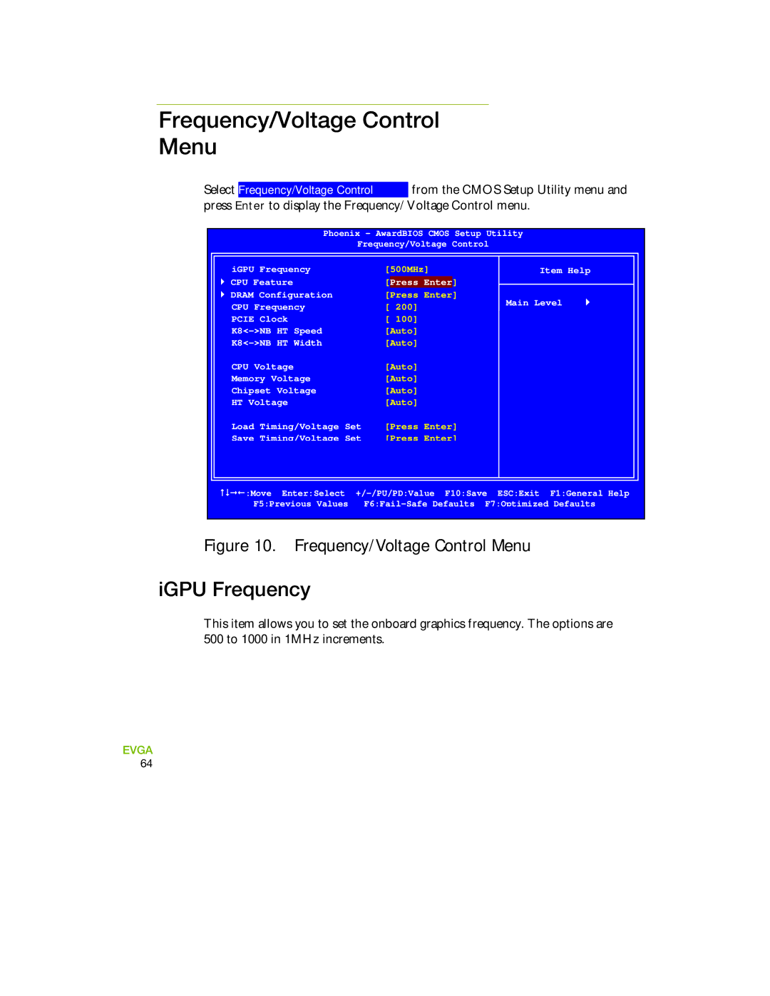 EVGA 730a manual Frequency/Voltage Control Menu, IGPU Frequency 