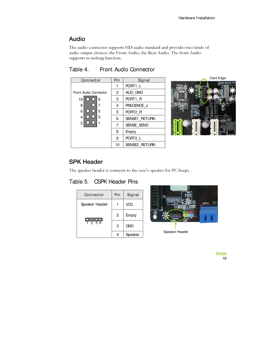 EVGA 730I manual Audio, SPK Header 