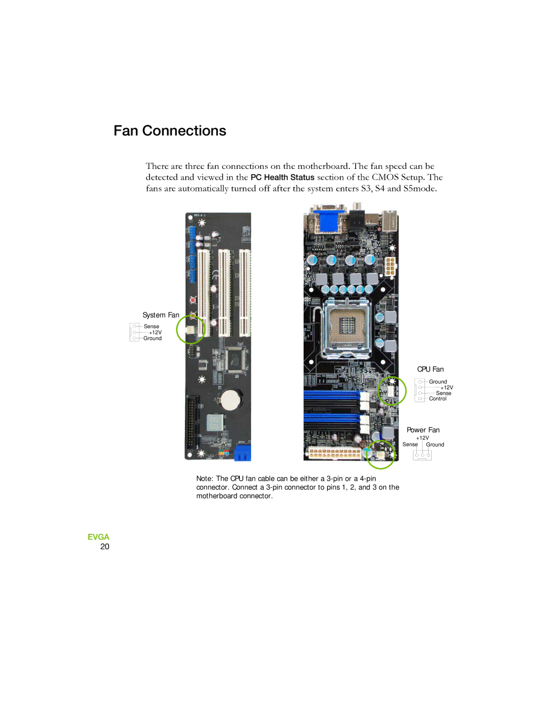 EVGA 730I manual Fan Connections 