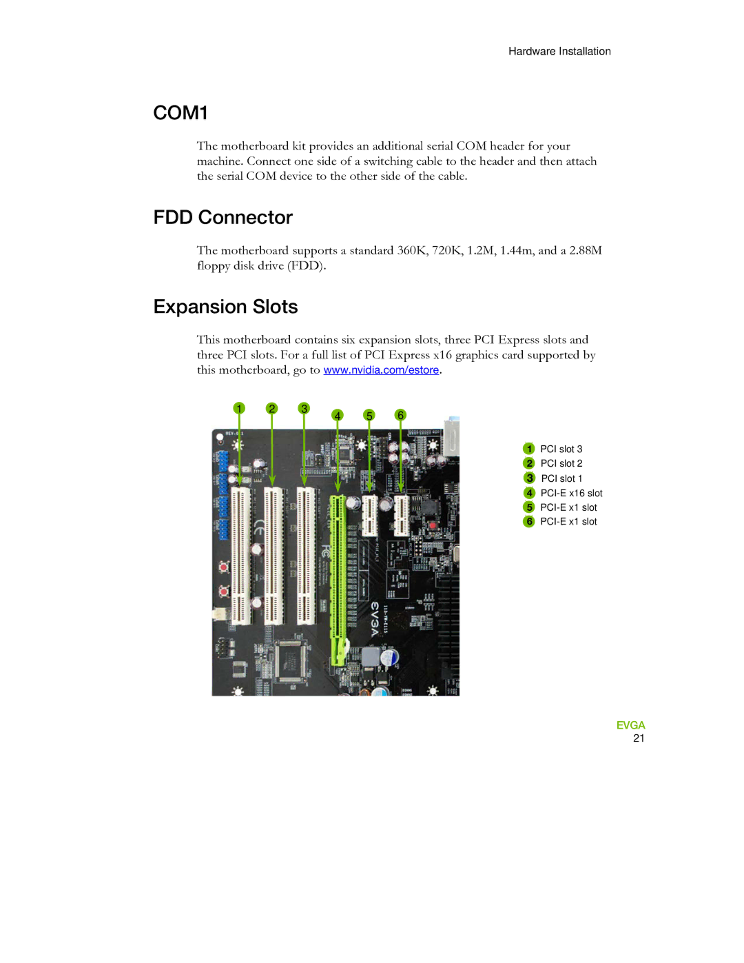 EVGA 730I manual FDD Connector, Expansion Slots 