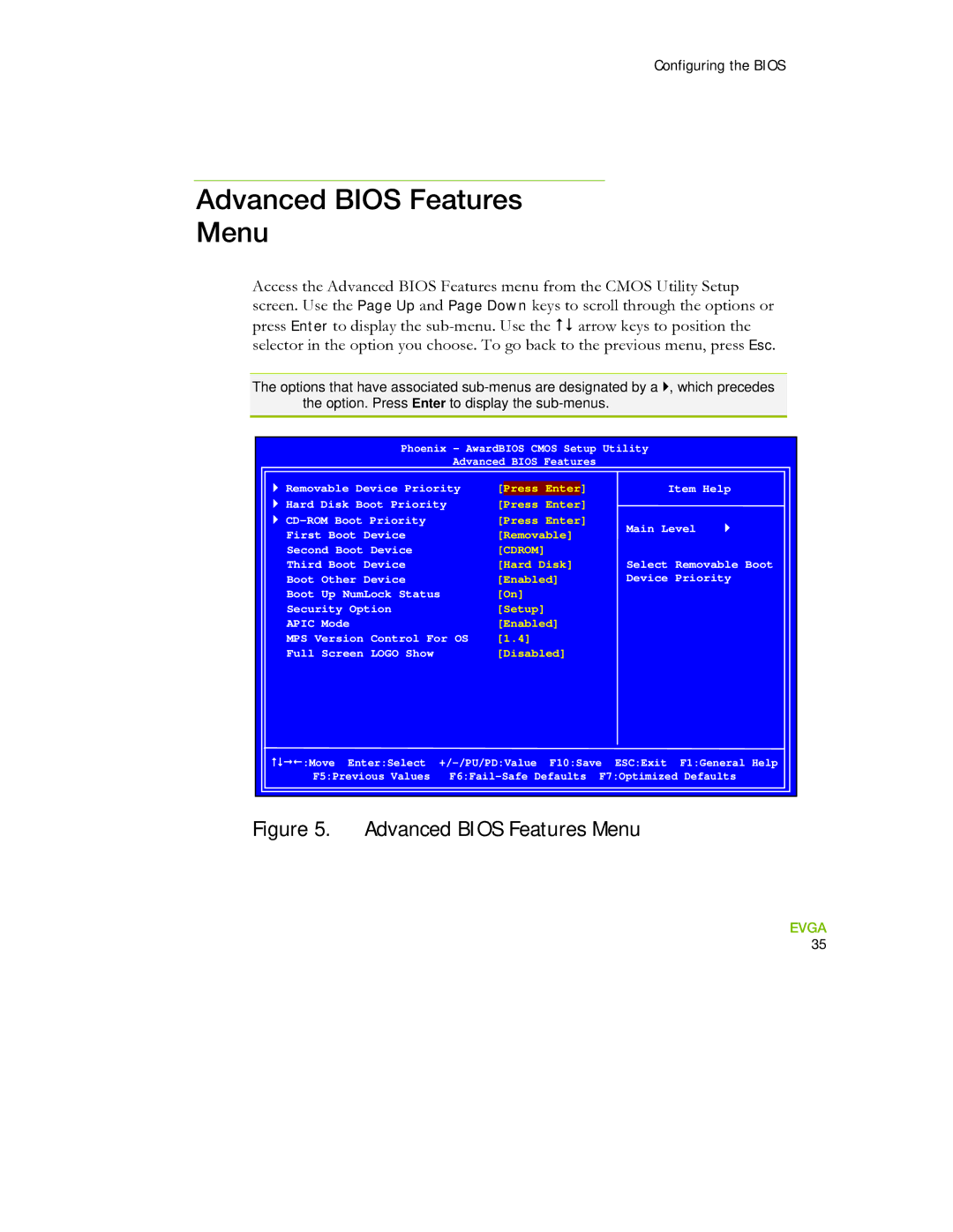 EVGA 730I manual Advanced Bios Features Menu, Cdrom 