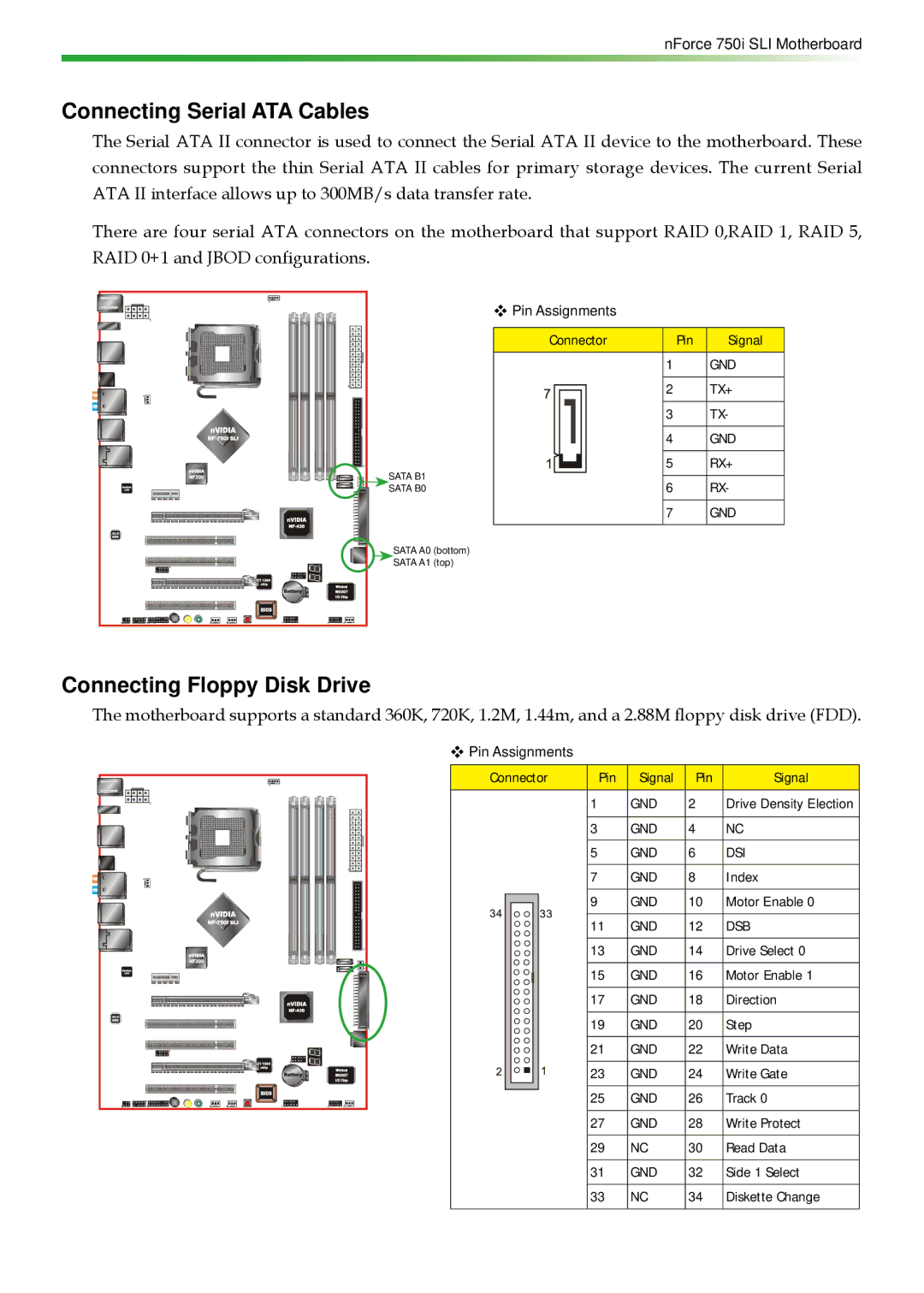 EVGA 750i SLI manual Connecting Serial ATA Cables, Connecting Floppy Disk Drive 