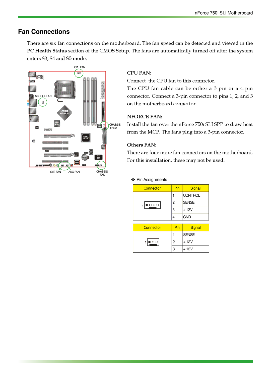 EVGA 750i SLI manual Fan Connections, Cpu Fan 