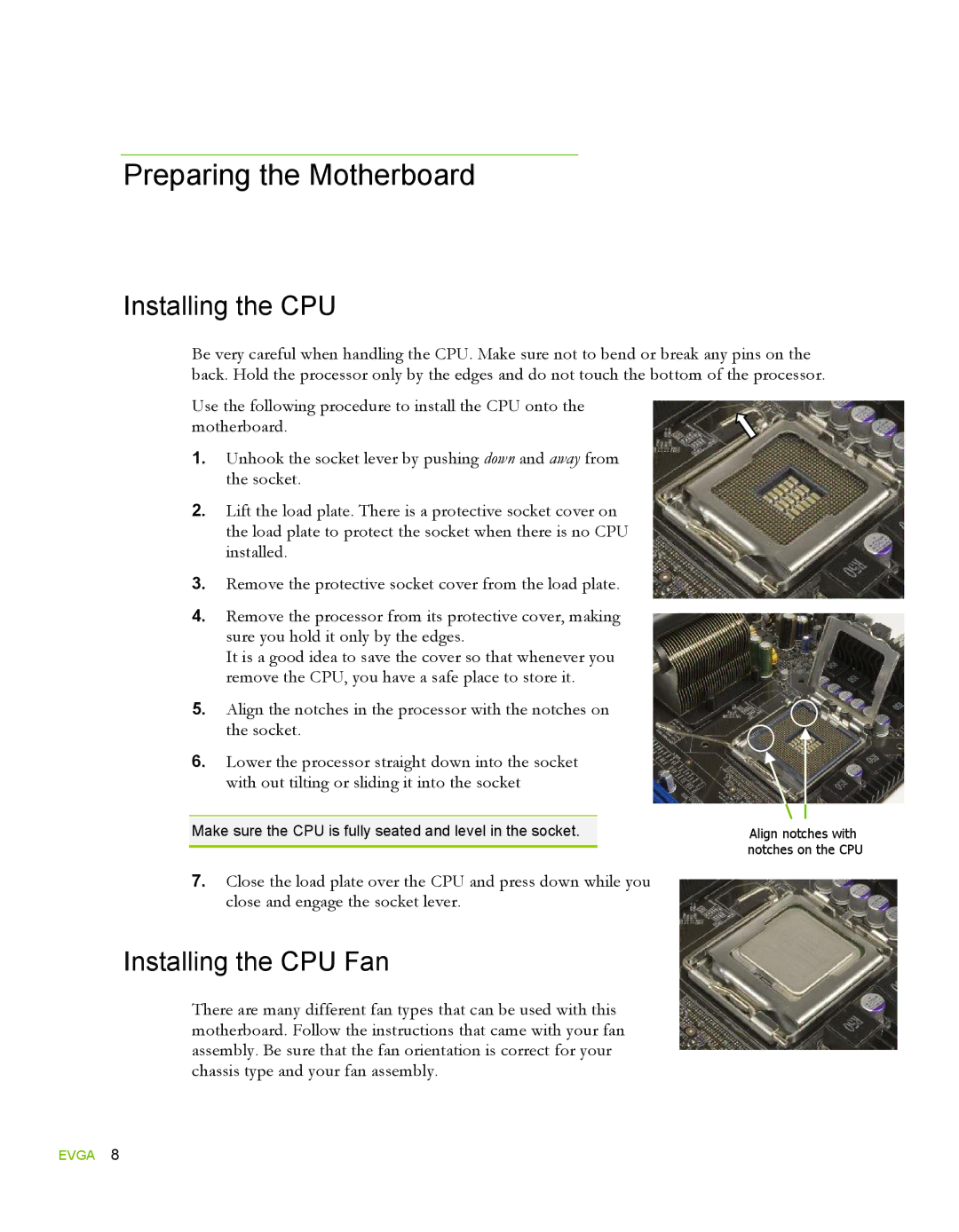 EVGA 780i SLI FTW, 132-YW-E178 manual Preparing the Motherboard, Installing the CPU Fan 