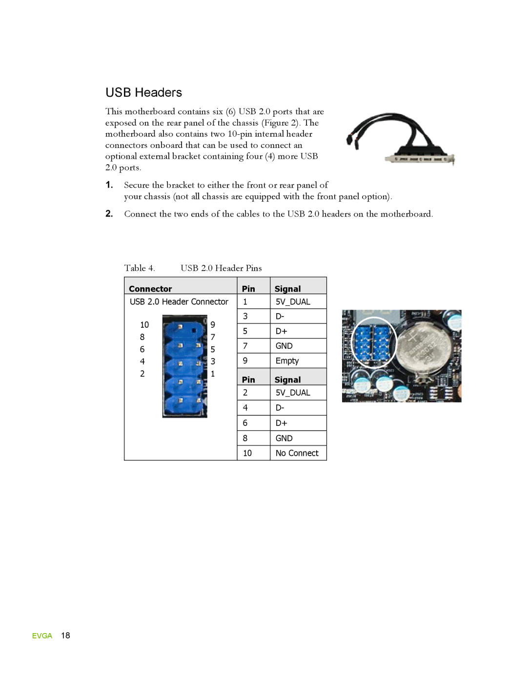 EVGA 780i SLI FTW, 132-YW-E178 manual USB Headers 