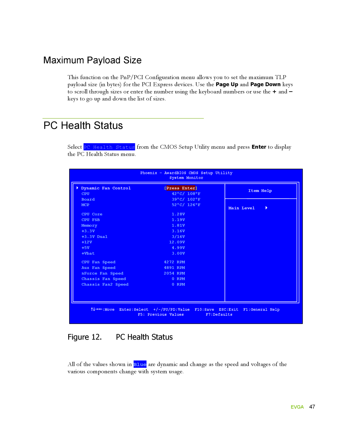 EVGA 132-YW-E178, 780i SLI FTW manual PC Health Status, Maximum Payload Size 