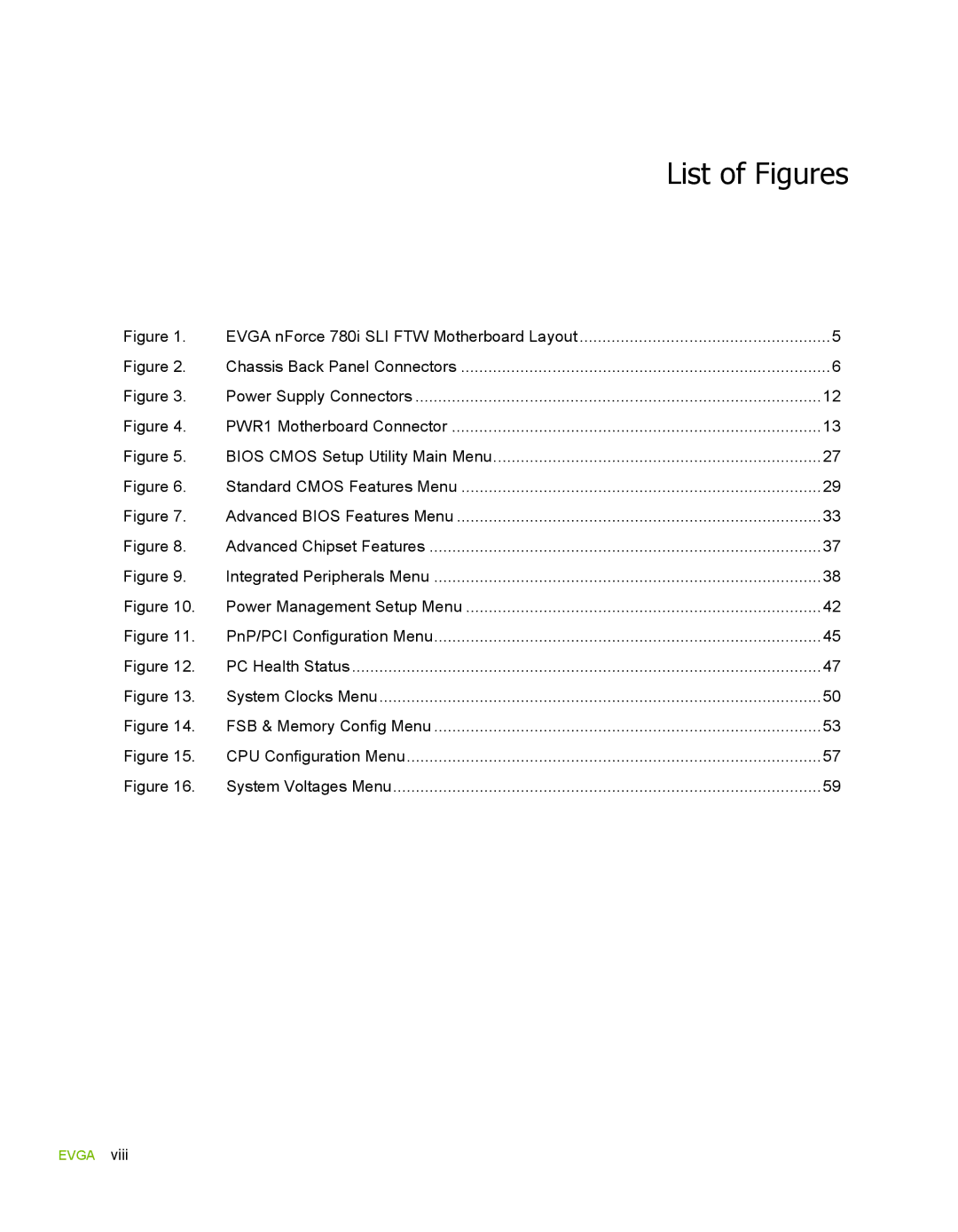 EVGA 780i SLI FTW, 132-YW-E178 manual List of Figures 