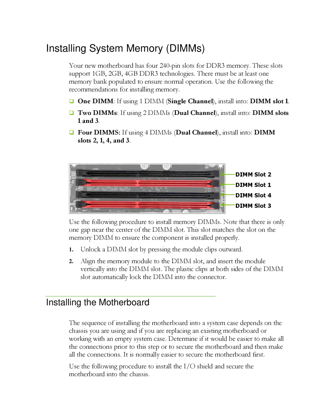 EVGA 121-LF-E652, P55 manual Installing System Memory DIMMs, Installing the Motherboard 