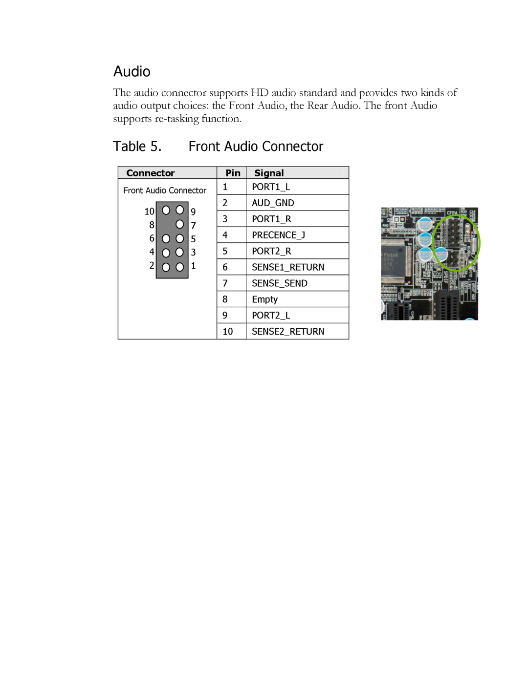 EVGA 121-LF-E652, P55 manual Front Audio Connector 