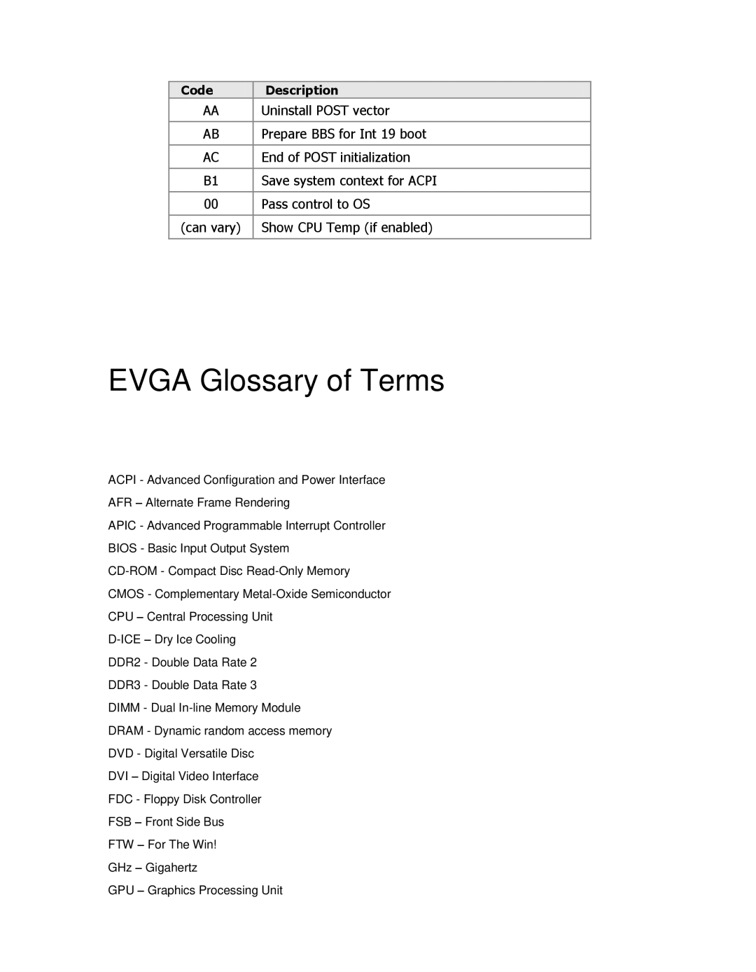 EVGA P55, 121-LF-E652 manual Evga Glossary of Terms 