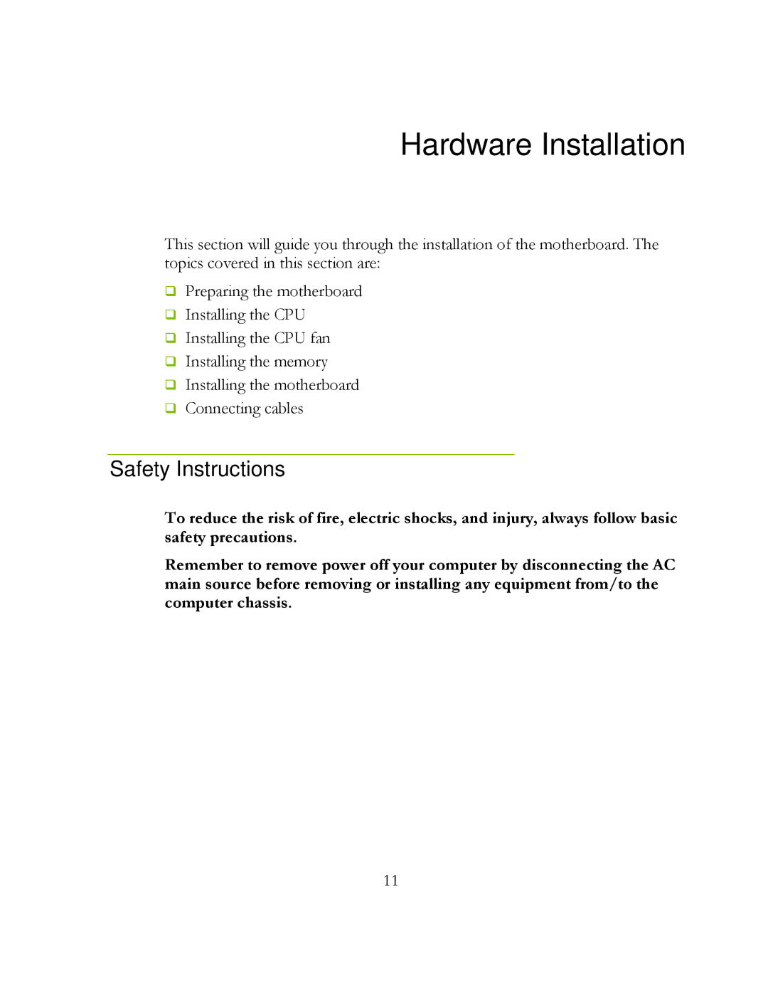 EVGA 141-LF-E658, P55 FTW 200 manual Hardware Installation, Safety Instructions 