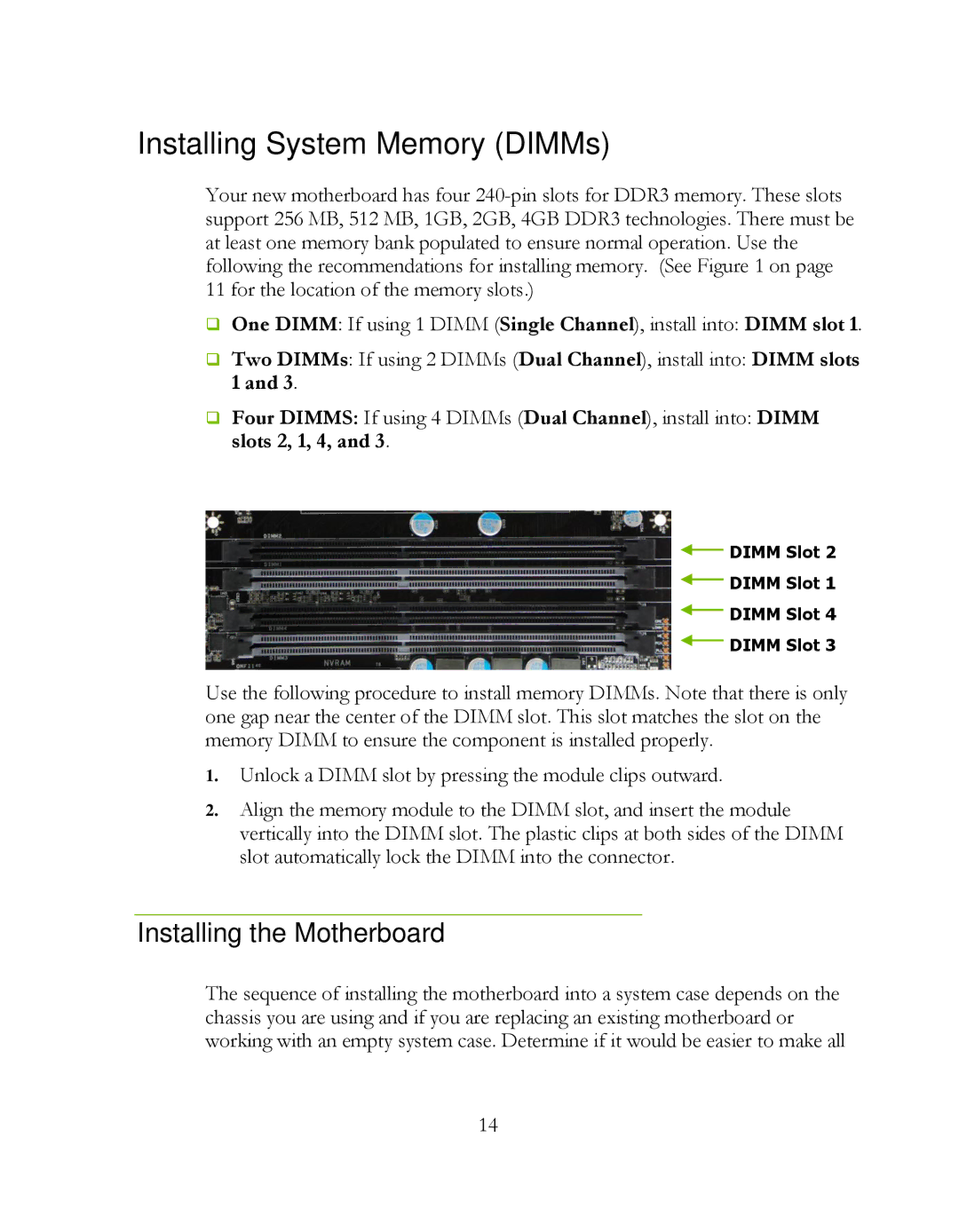 EVGA P55 FTW 200, 141-LF-E658 manual Installing System Memory DIMMs, Installing the Motherboard 