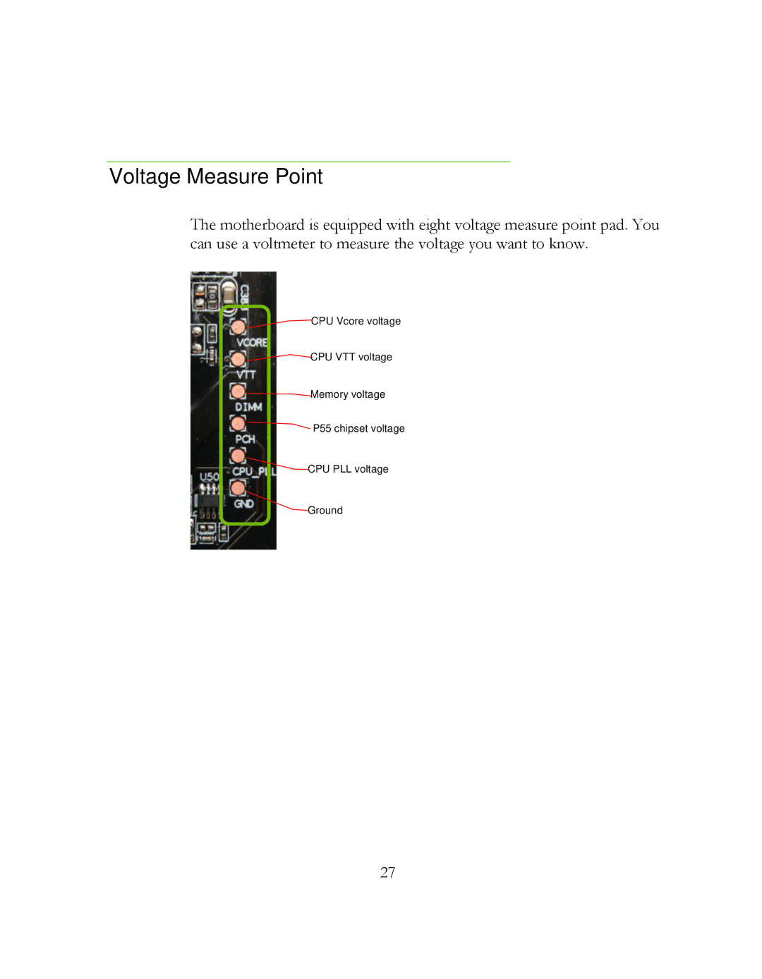 EVGA 141-LF-E658, P55 FTW 200 manual Voltage Measure Point 