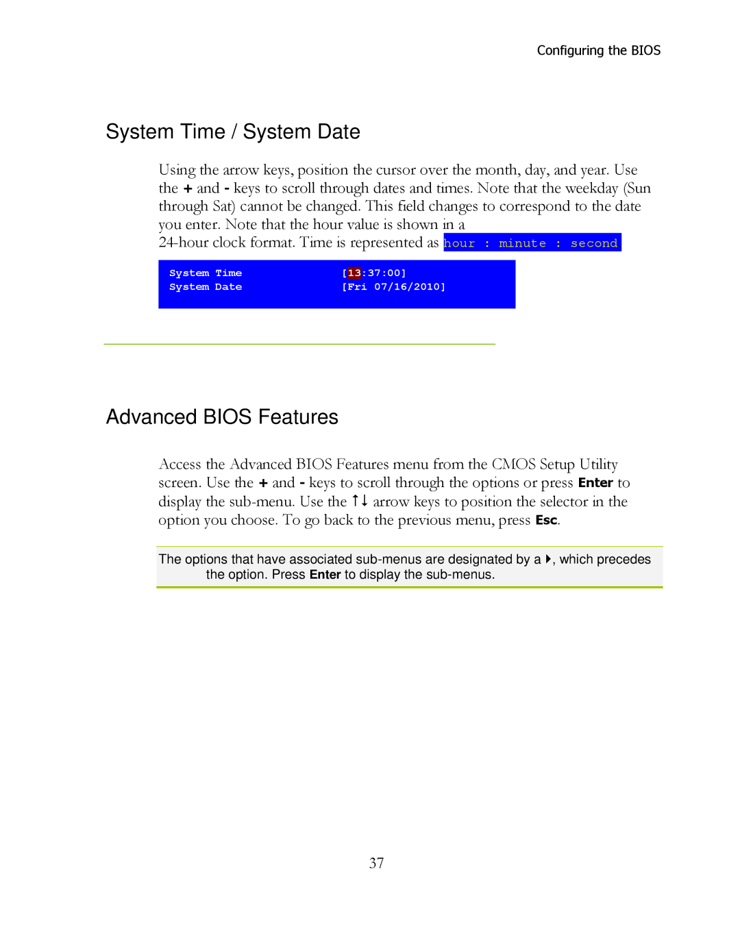 EVGA 141-LF-E658, P55 FTW 200 manual System Time / System Date, Advanced Bios Features 