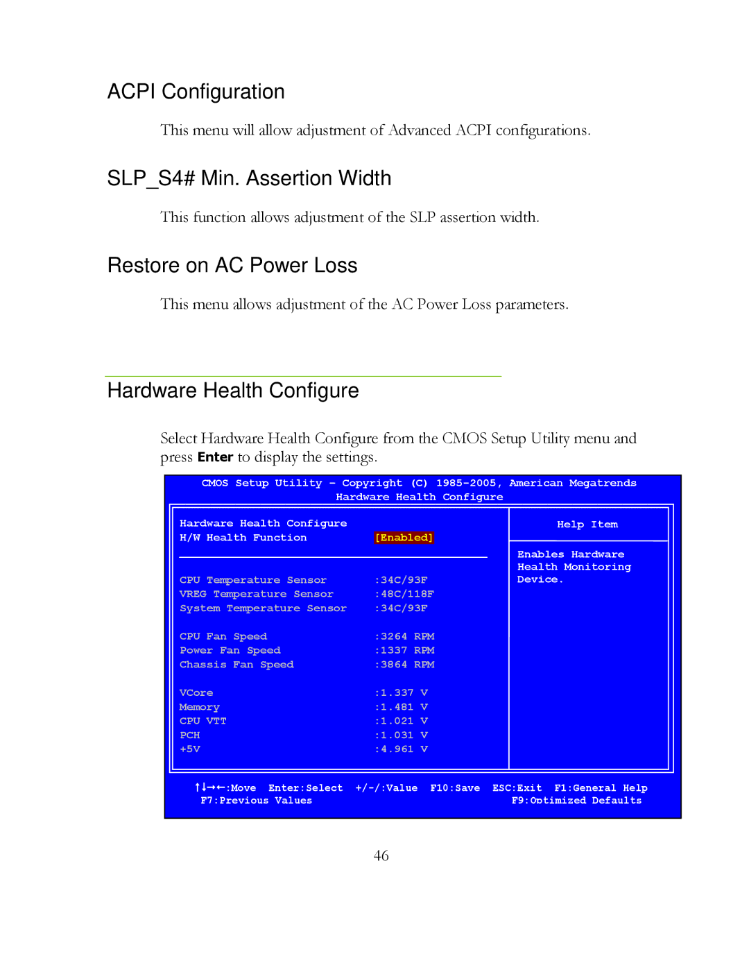 EVGA P55 FTW 200 Acpi Configuration, SLPS4# Min. Assertion Width, Restore on AC Power Loss, Hardware Health Configure 