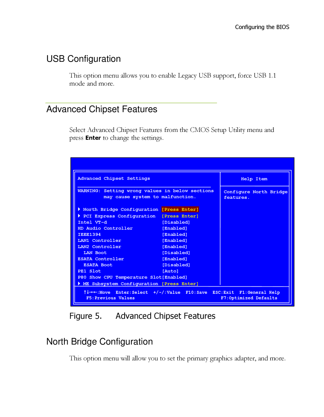 EVGA P55 FTW manual USB Configuration, Advanced Chipset Features, North Bridge Configuration 