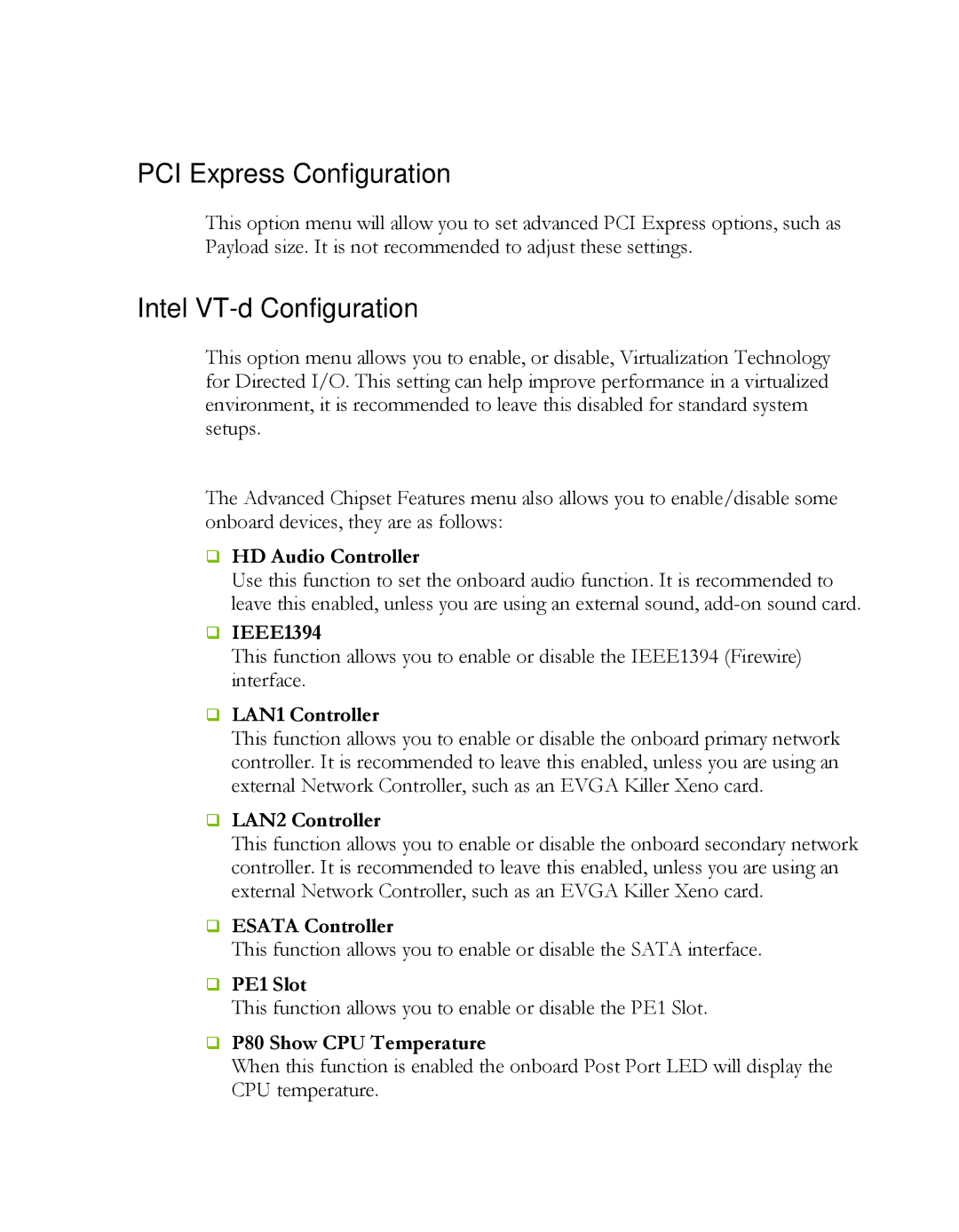 EVGA P55 FTW manual PCI Express Configuration, Intel VT-d Configuration 