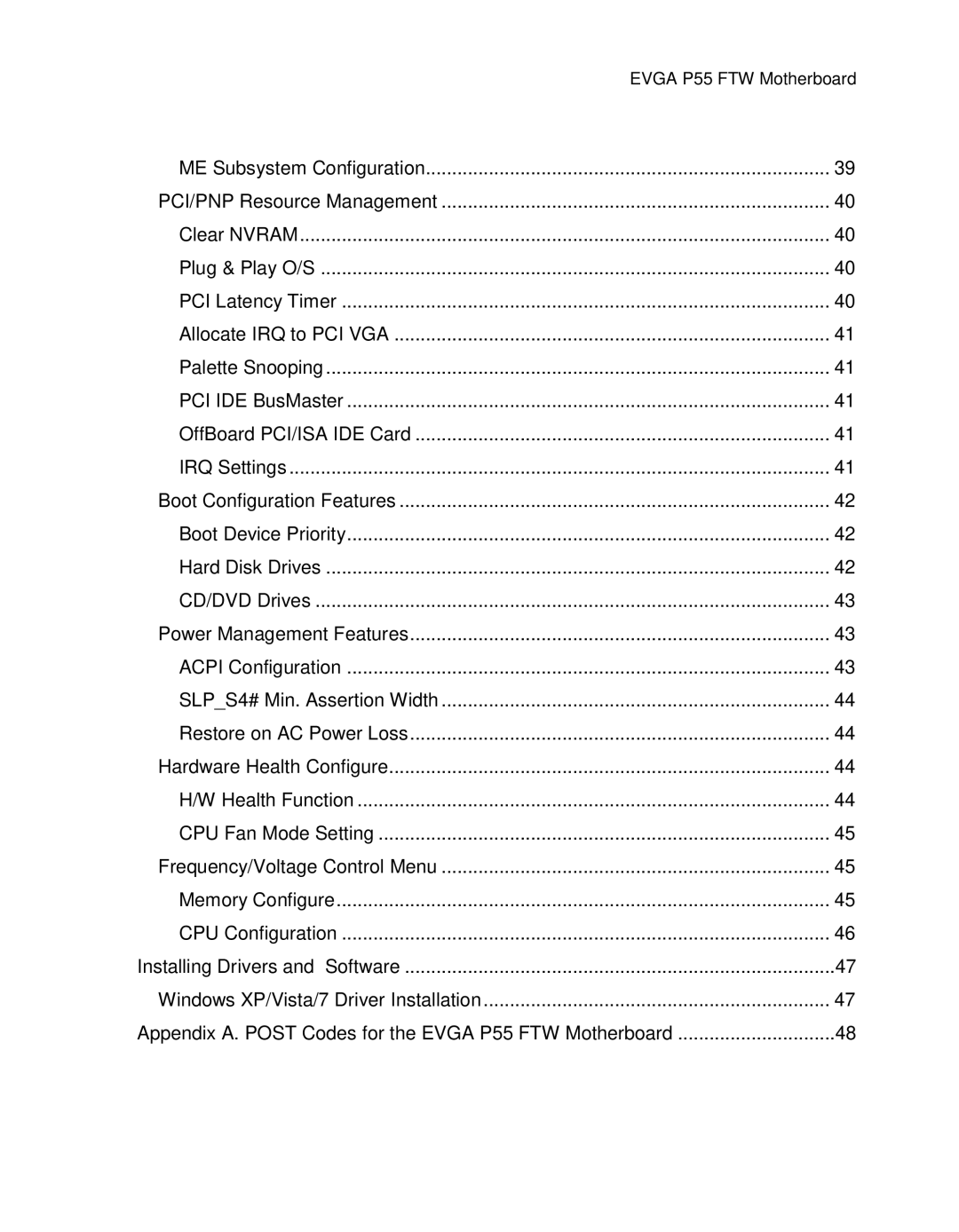 EVGA P55 FTW manual ME Subsystem Configuration 