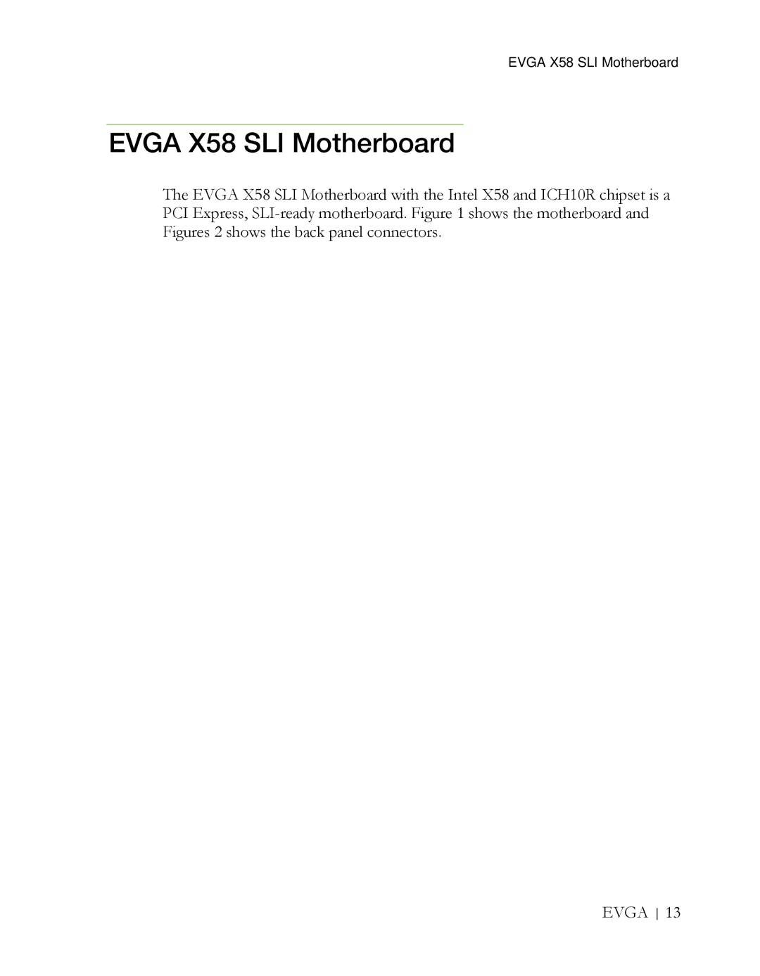 EVGA X58 3X SLI manual Evga X58 SLI Motherboard 