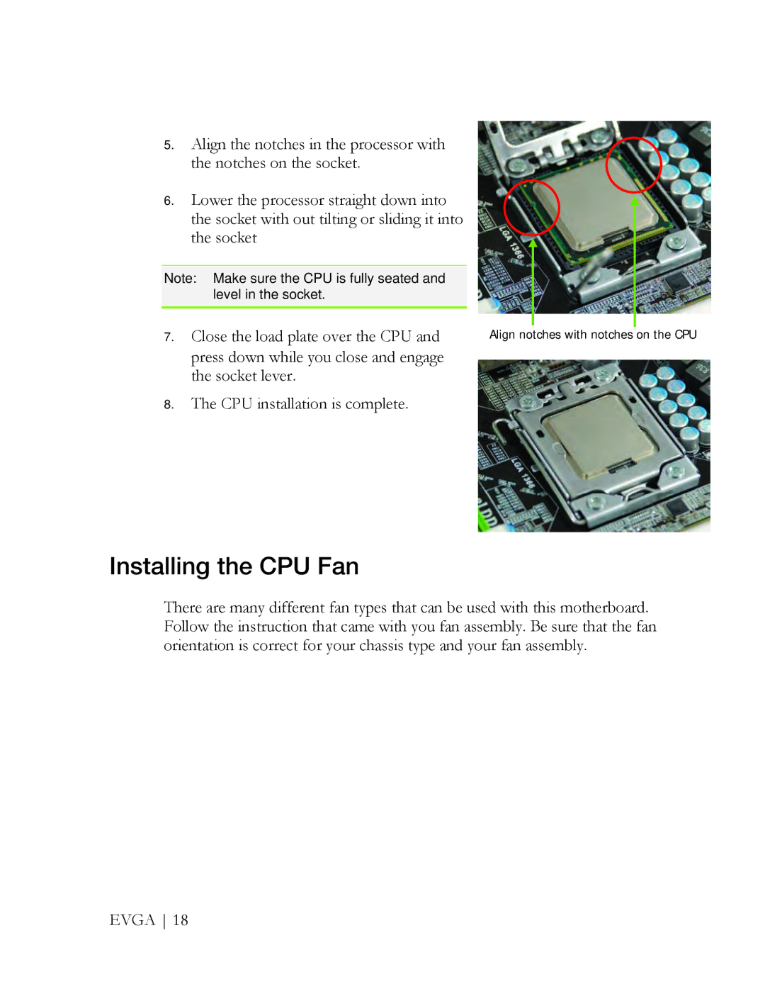 EVGA X58 3X SLI manual Installing the CPU Fan 