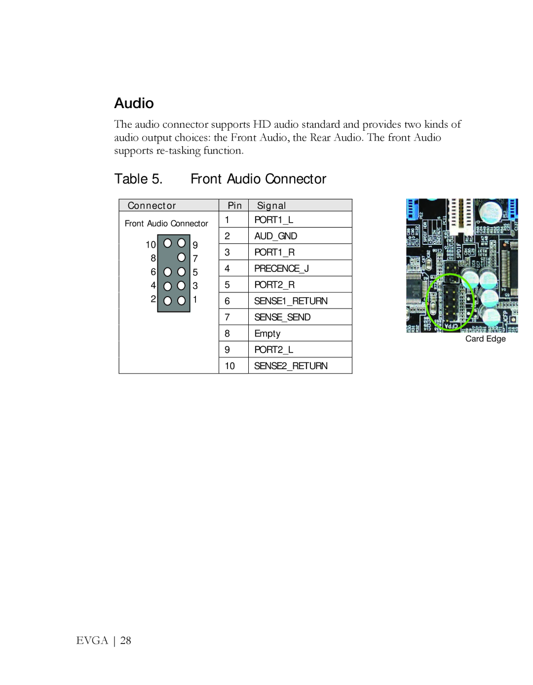 EVGA X58 3X SLI manual Front Audio Connector 