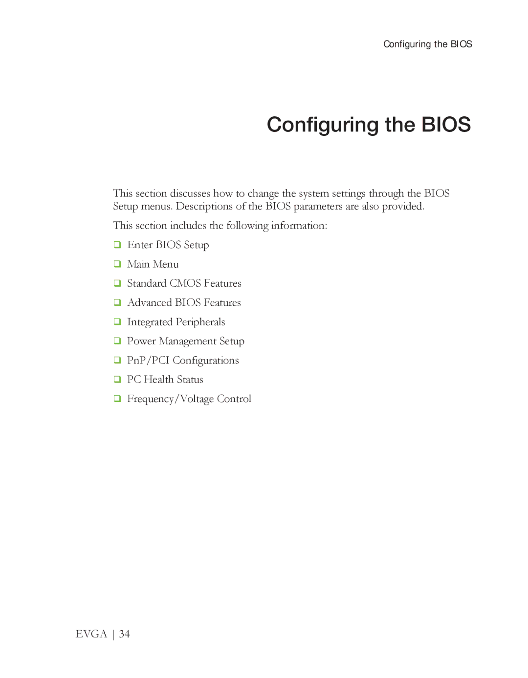 EVGA X58 3X SLI manual Conﬁguring the Bios 