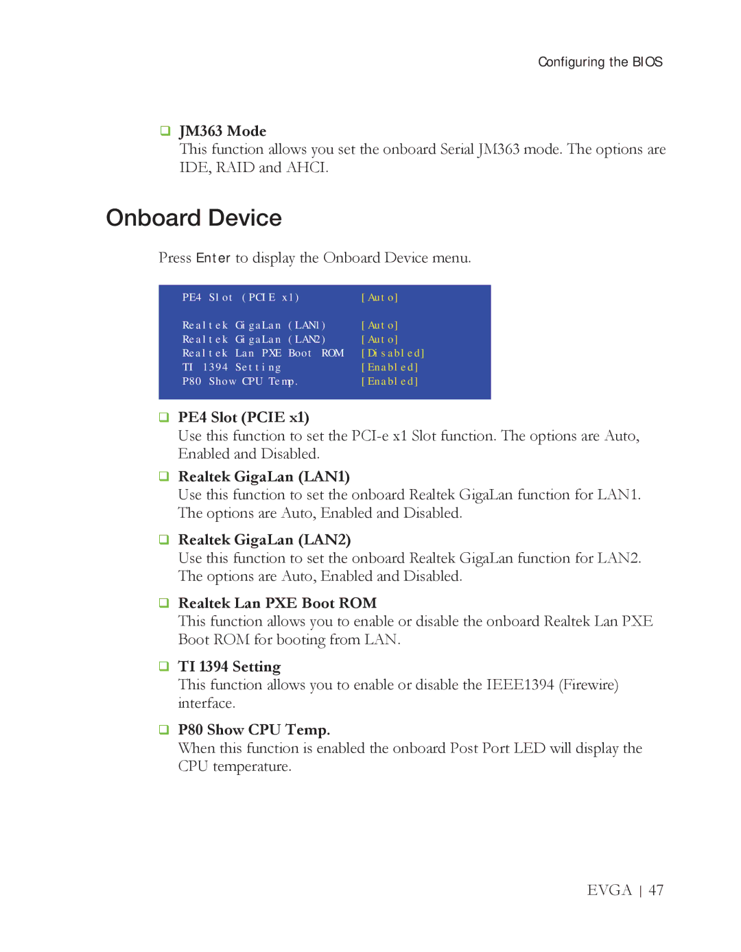 EVGA X58 3X SLI manual Onboard Device 