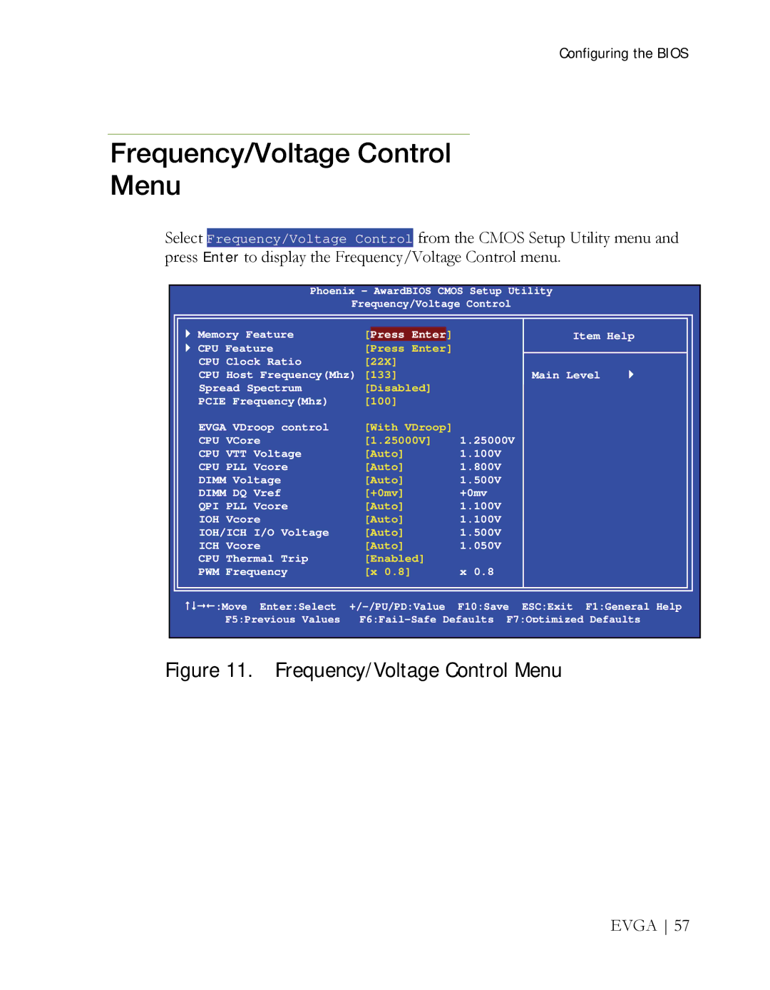 EVGA X58 3X SLI manual Frequency/Voltage Control Menu 