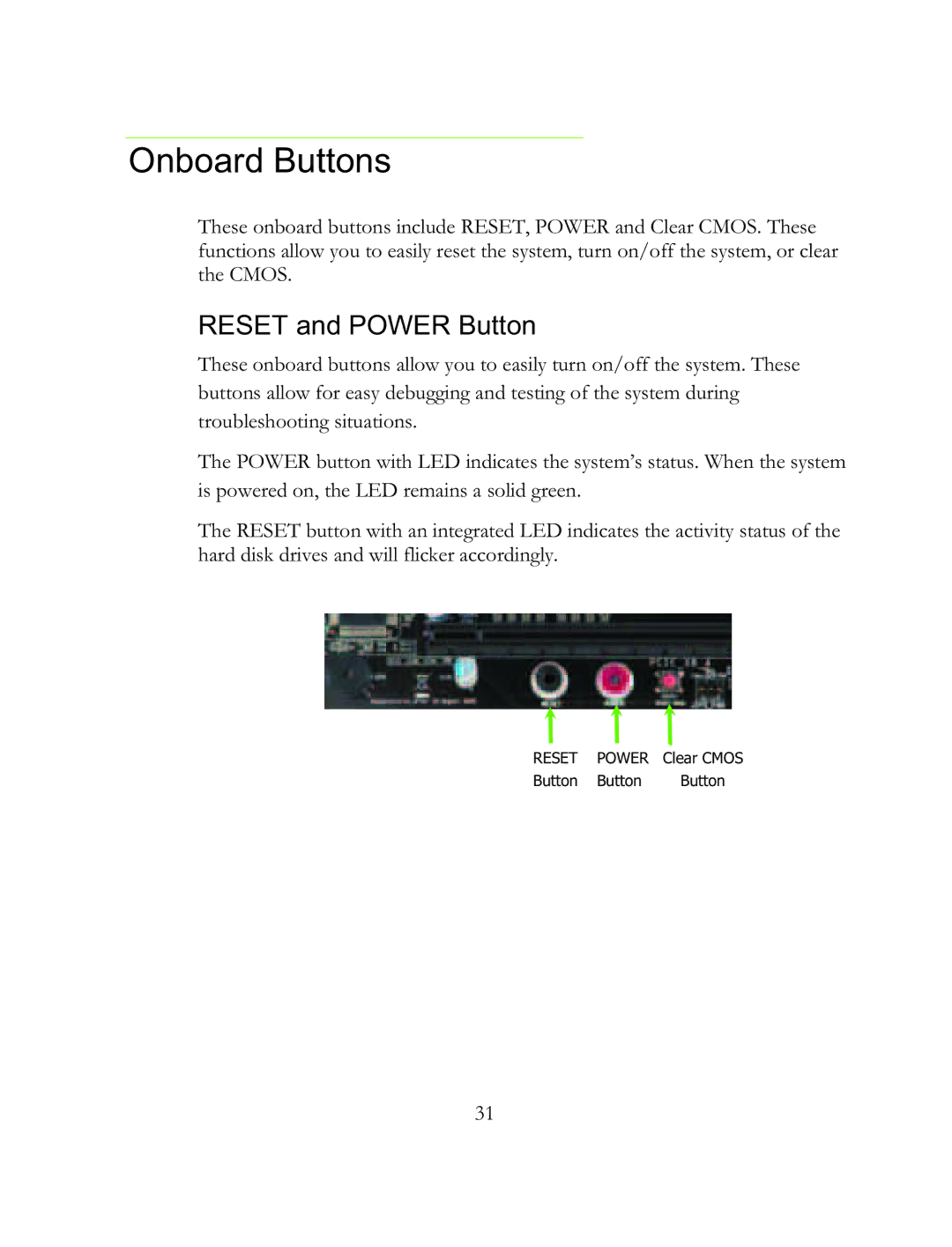 EVGA X58 SLI Micro, 121-BL-E756 manual Onboard Buttons, Reset and Power Button 