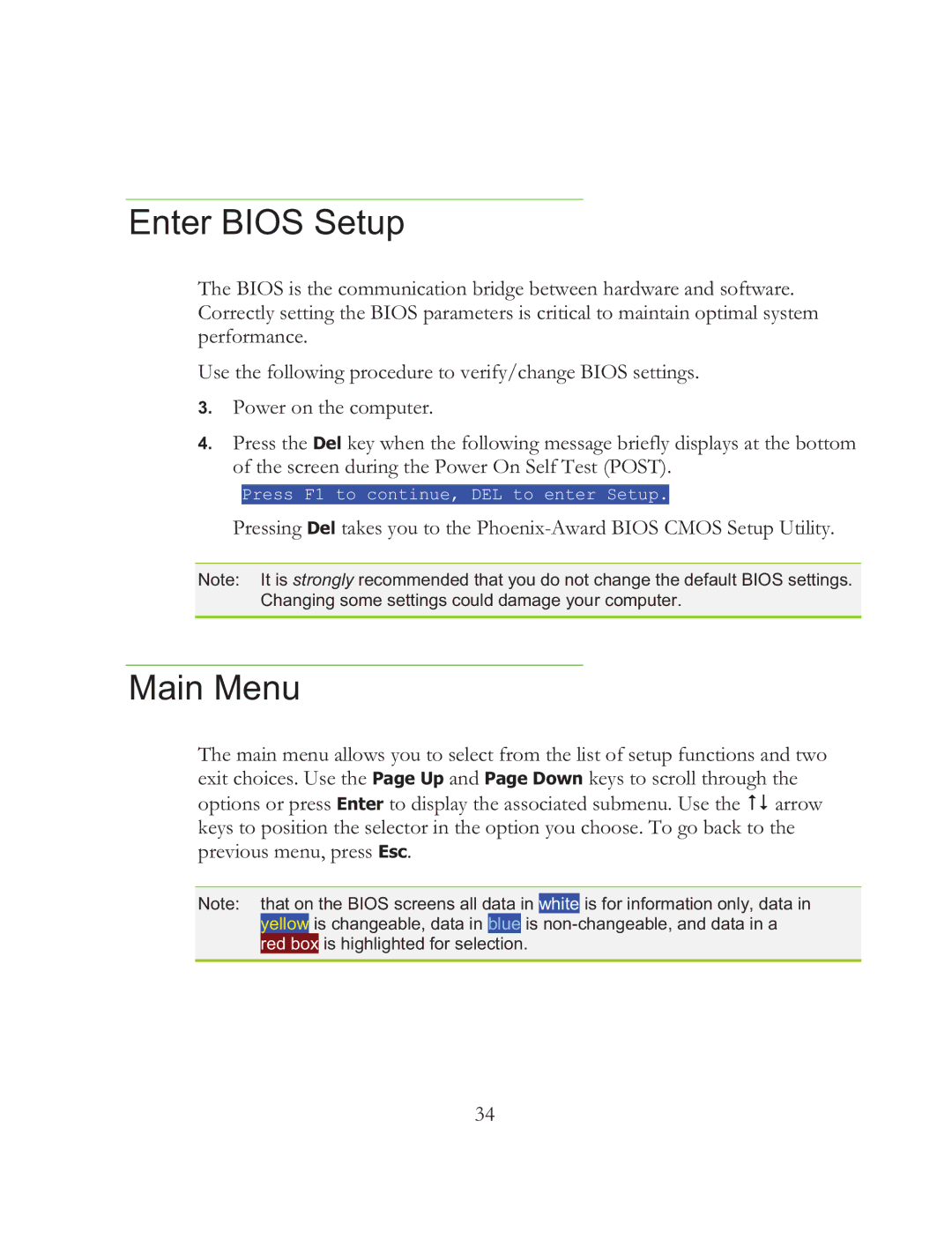 EVGA 121-BL-E756, X58 SLI Micro manual Enter Bios Setup, Main Menu 