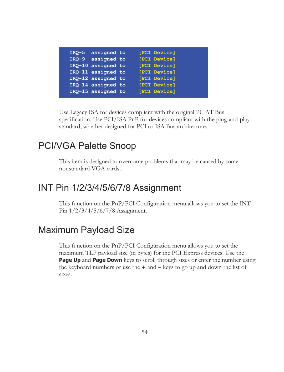 EVGA 121-BL-E756, X58 SLI Micro manual PCI/VGA Palette Snoop, INT Pin 1/2/3/4/5/6/7/8 Assignment, Maximum Payload Size 