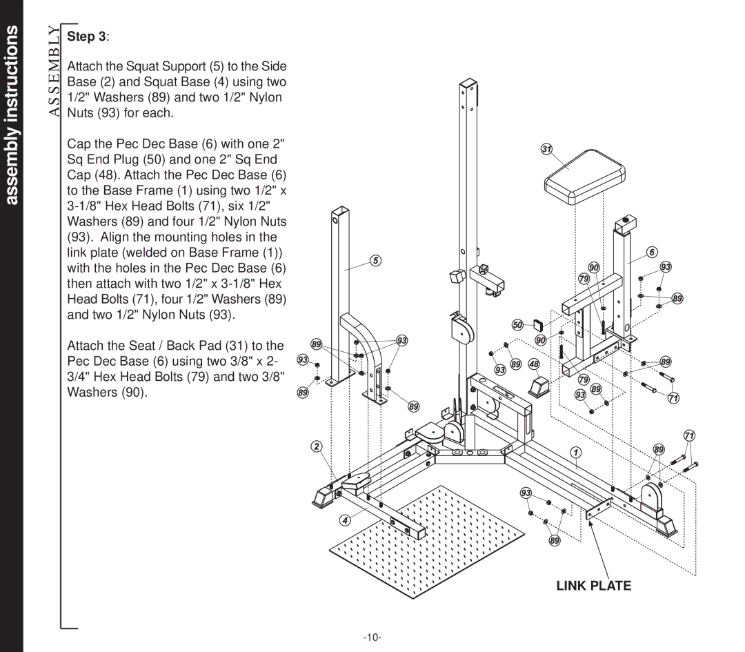 Evo Fitness 50551 owner manual Assembly 