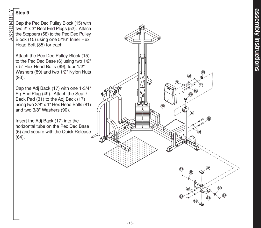 Evo Fitness 50551 owner manual Assembly instructions 