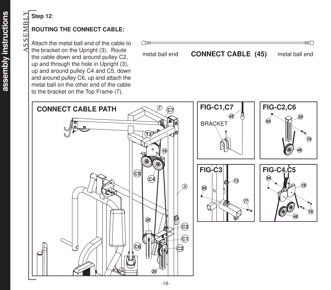 Evo Fitness 50551 owner manual Connect Cable Path FIG-C1,C7, FIG-C3, FIG-C2,C6, FIG-C4,C5 