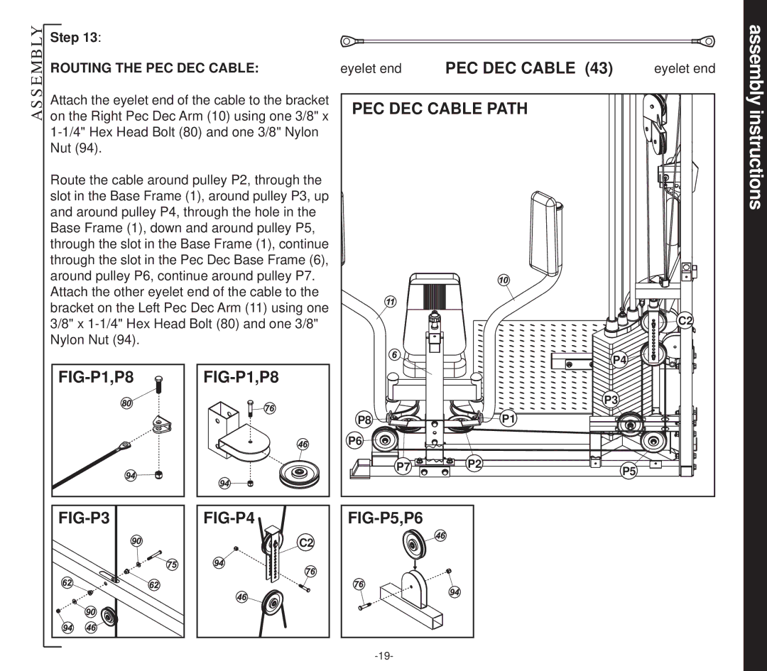 Evo Fitness 50551 owner manual PEC DEC Cable Path, FIG-P1,P8 FIG-P3 FIG-P4 FIG-P5,P6 