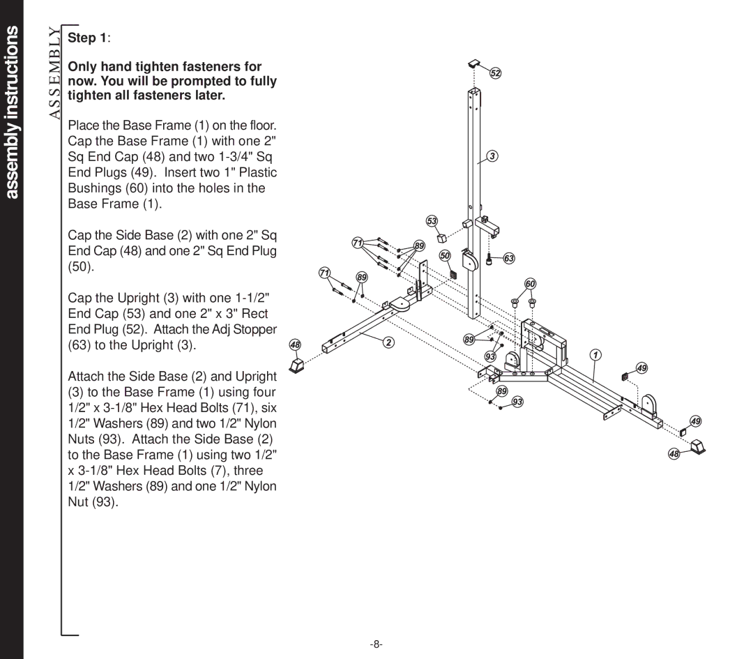 Evo Fitness 50551 owner manual Instructions, Assembly 