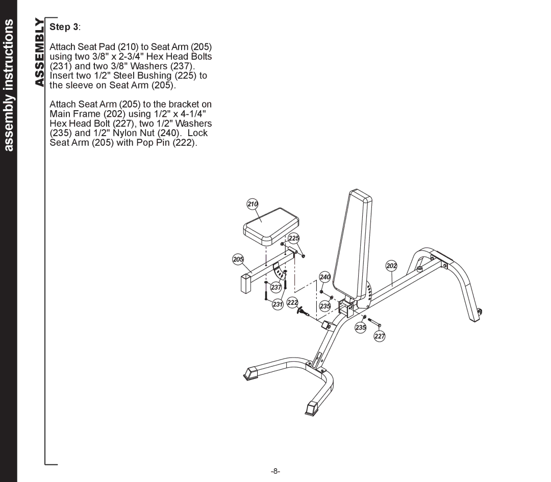 Evo Fitness 50553 owner manual Assembly 