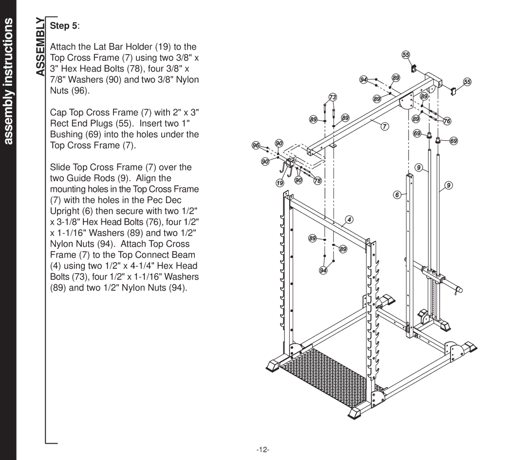 Evo Fitness 51551 owner manual Two 1/2 Nylon Nuts 