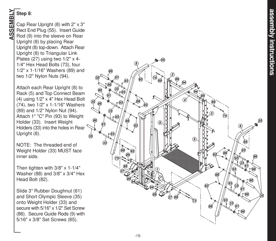 Evo Fitness 51551 owner manual Assembly instructions 