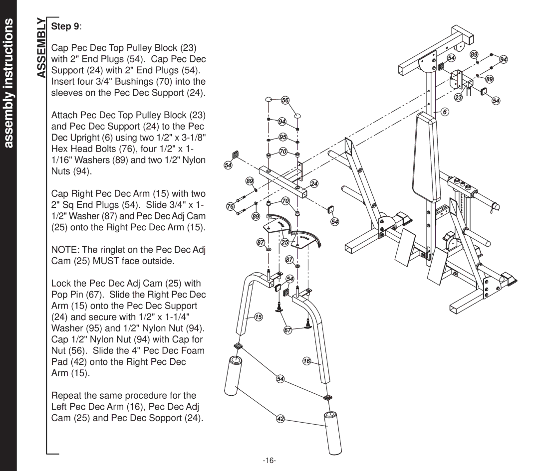 Evo Fitness 51551 owner manual Assembly instructions 